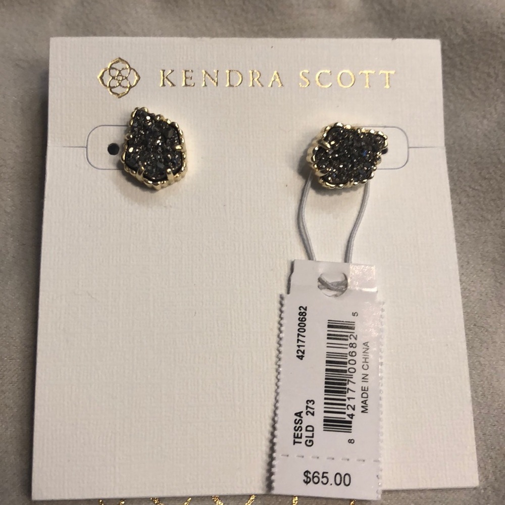 KS Tessa Gold Stud Earrings In Platinum Drusy